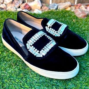 Karl Lagerfeld Black Velvet Sneakers with Crystal Embellishments